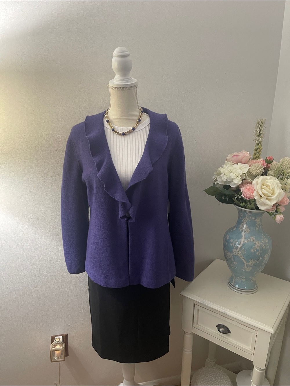 Jones New York Purple Ruffle-Front Blazer